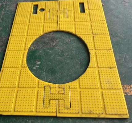 Rotary Table Anti Slip Mat with Protruding Rivets Sewage Groove Design and Yellow Safety Warning for Oilfield Drilling